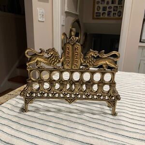 Vintage Brass Gold Lion Menorah Hanukkah